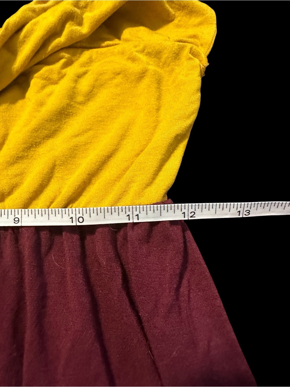 Coveted Clothing Mustard Yellow Bow Strapless Dress with Burgundy Skirt - Picture 7 of 11